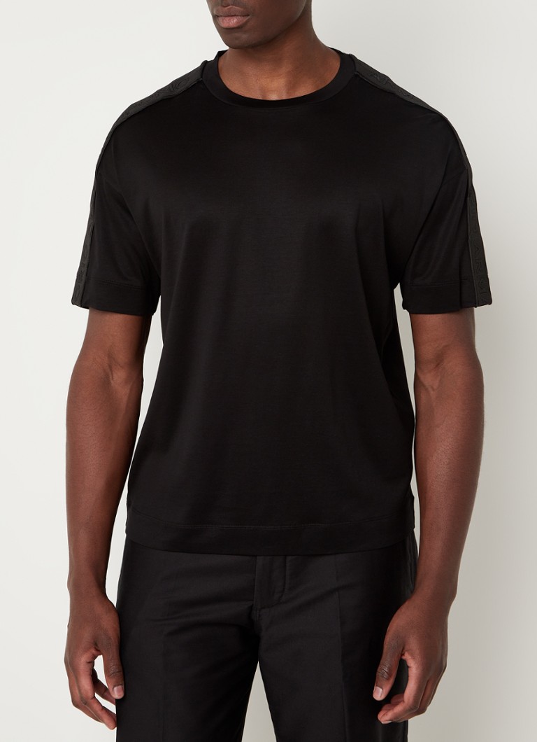 Emporio Armani - T-shirt in lyocellblend met logoband - Zwart