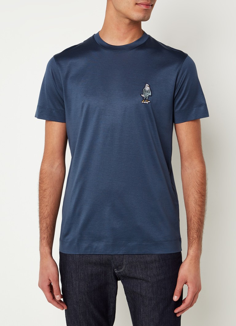 T-shirt in lyocellblend met logoborduring De Bijenkorf Heren Kleding Tops & Shirts Shirts Korte Mouwen Shirts 