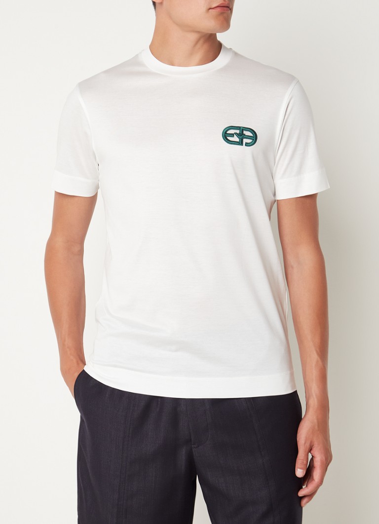 Emporio Armani - T-shirt in lyocellblend met logoborduring  - Wit