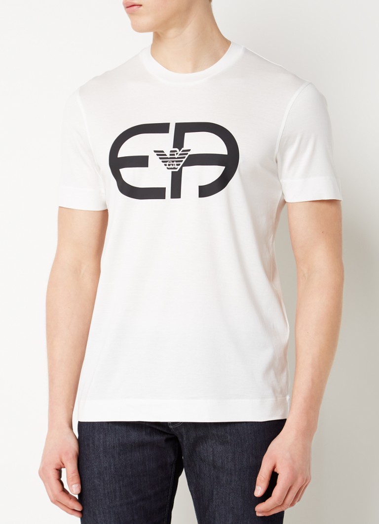 Emporio Armani - T-shirt in lyocellblend met logoprint - Gebroken wit