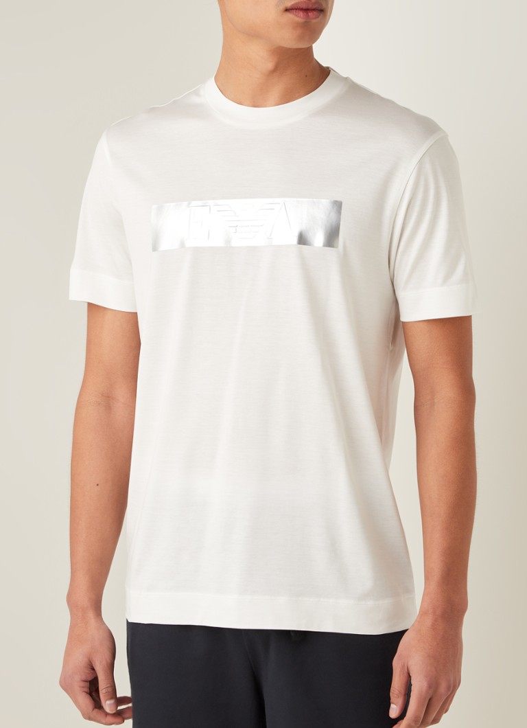 Emporio Armani - T-shirt in lyocellblend met metallic logoprint - Wit
