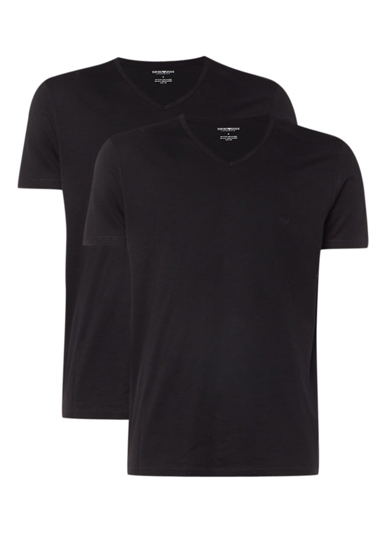 Emporio Armani - T-shirt in uni in 2-pack - Zwart