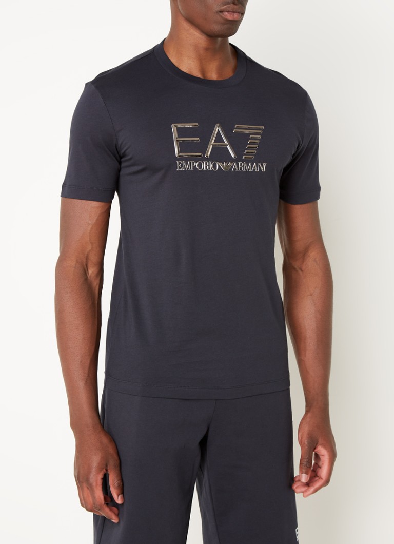Emporio Armani - T-shirt met metallic logoprint - Blauw