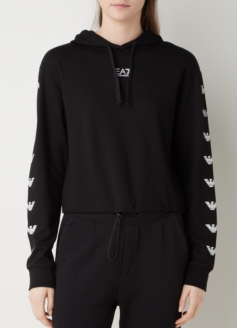 Emporio Armani - Trainings hoodie met trekkoord en logoprint - Zwart