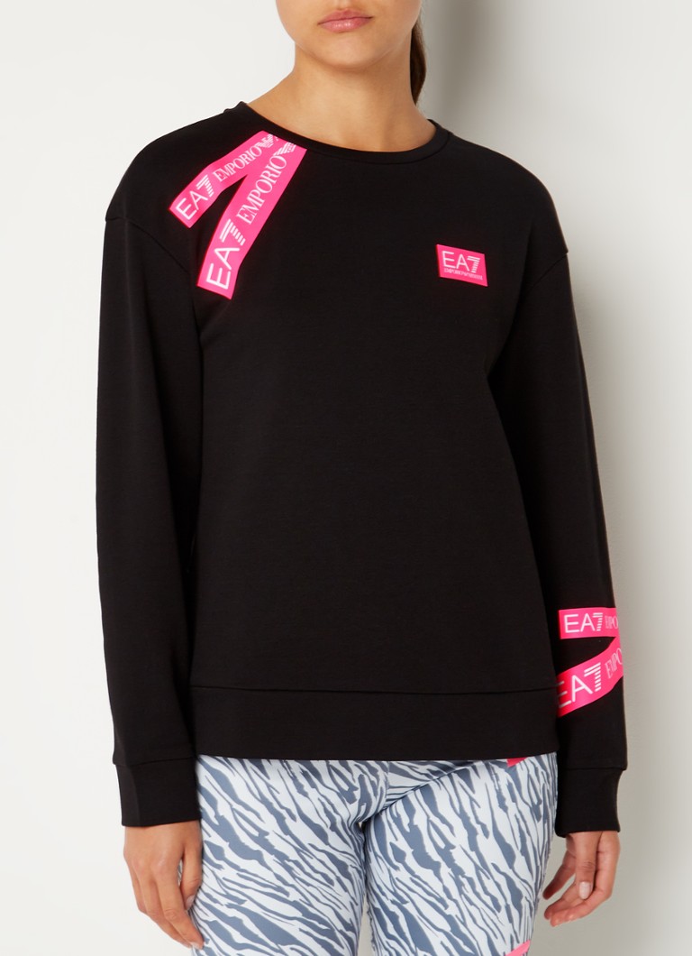 Emporio Armani - Trainings sweater met ritsdetail en logoprint - Zwart