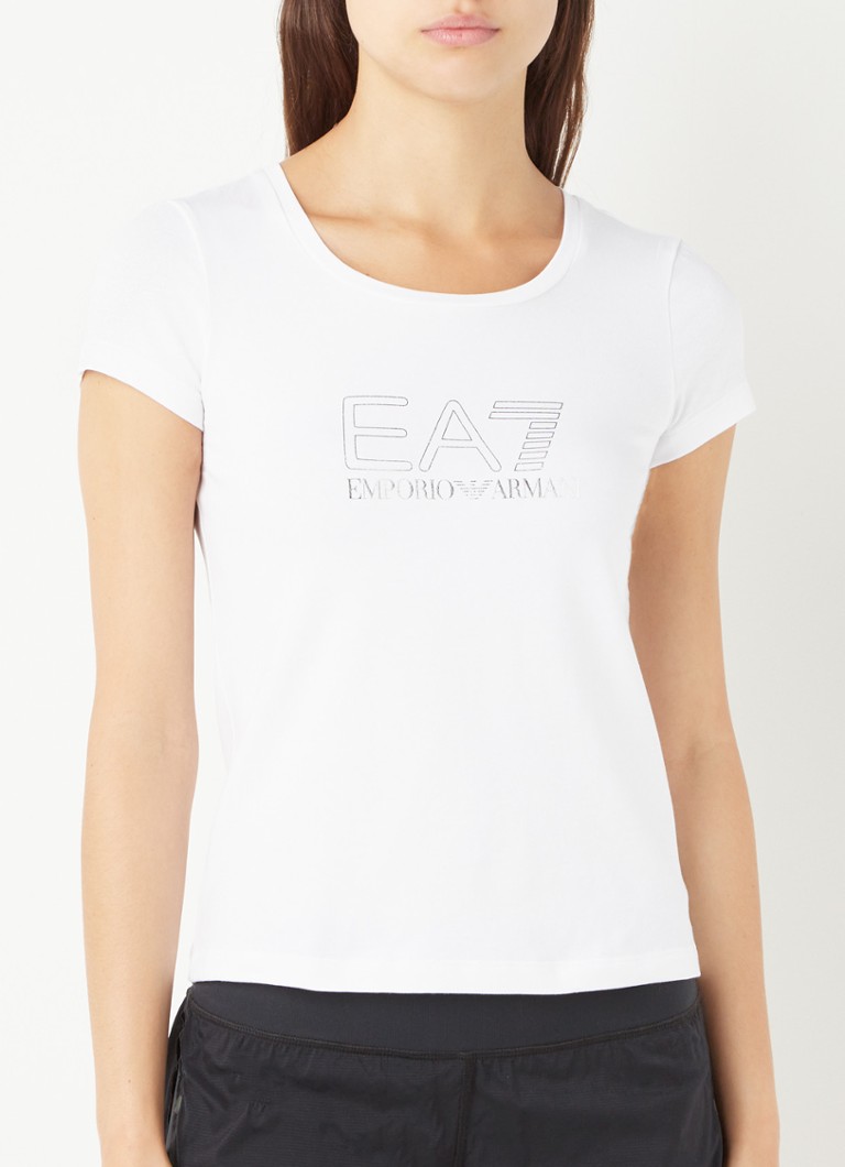 Emporio Armani - Trainings T-shirt met metallic logoprint - Wit