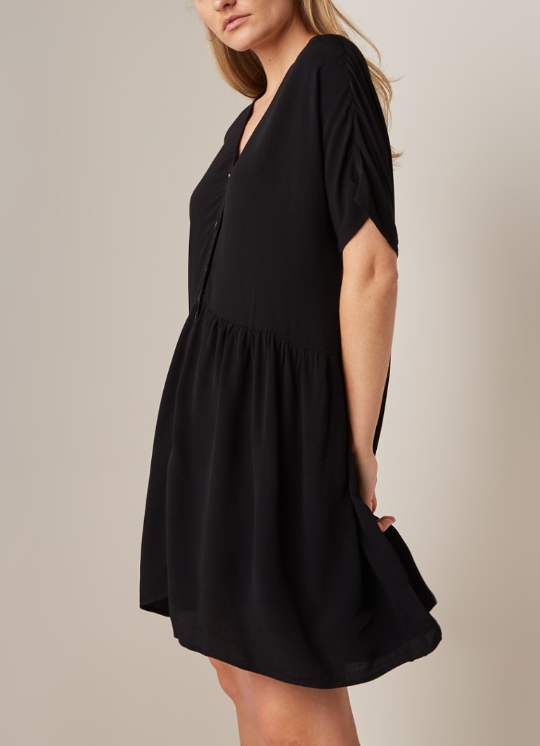 Envii - Enjohn mini-tuniekjurk met knoosluiting - Zwart