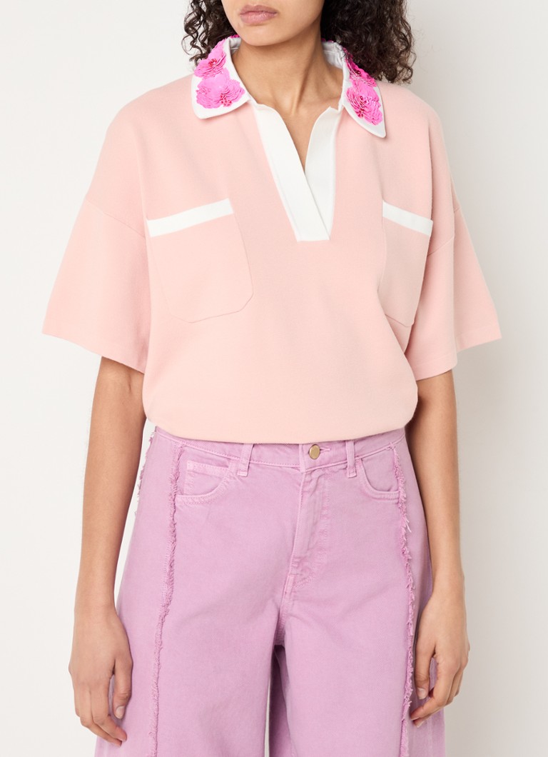 Essentiel Antwerp - Fijngebreide polo met strass - Zalmroze