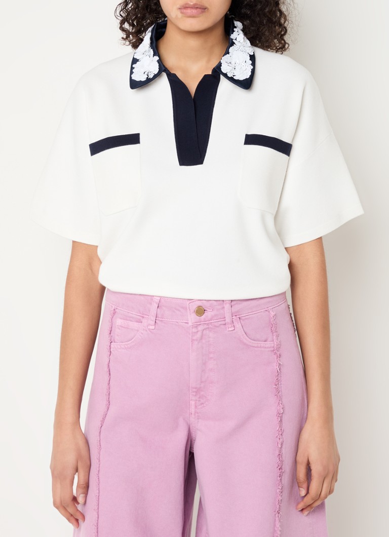 Essentiel Antwerp - Fijngebreide polo met strass - Wit