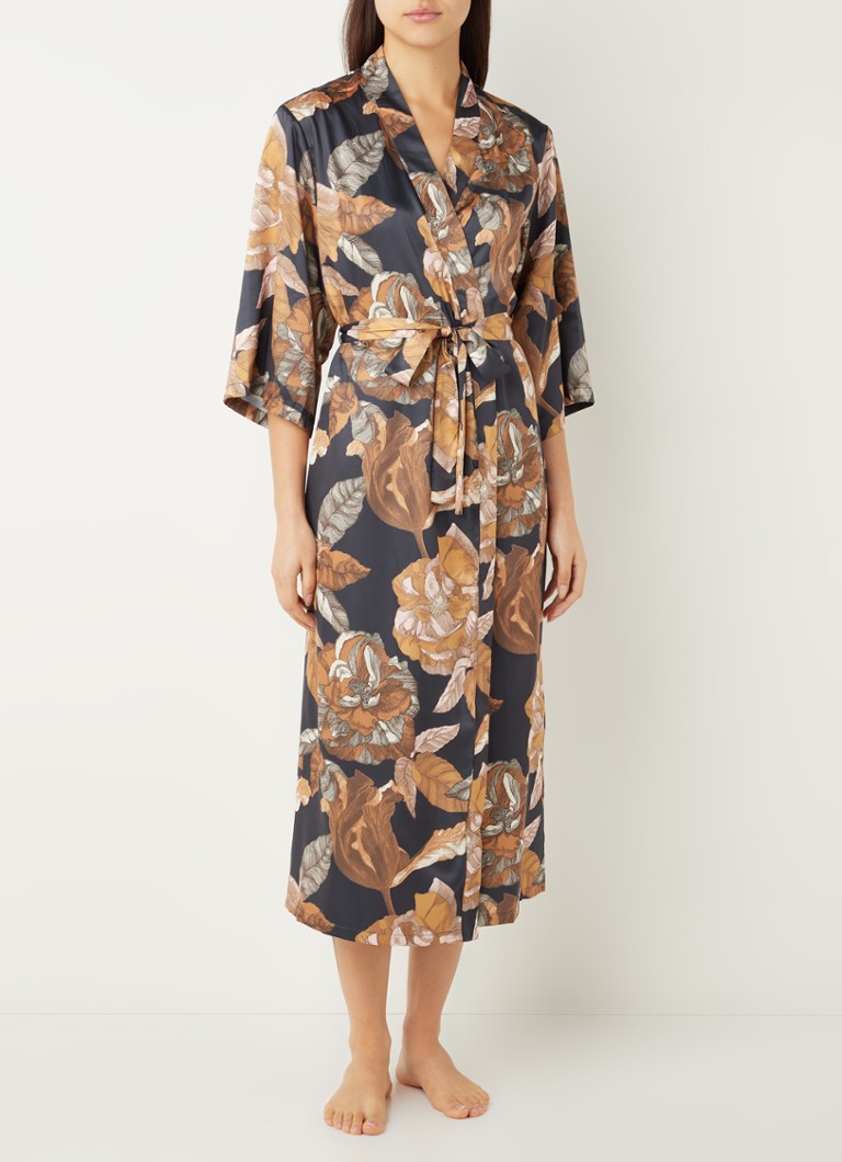 Essenza - Ilona Gwyneth kimono met bloemenprint - Antraciet