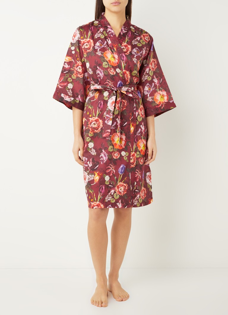 Essenza - Sarai Scarlett kimono met bloemenprint - Bordeauxrood