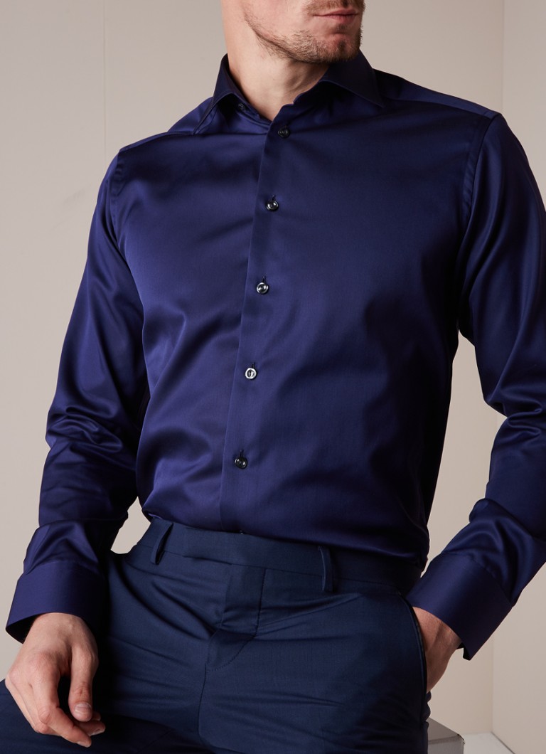 Postbode compact Verhoogd Eton Slim fit overhemd met wide spread-kraag • Donkerblauw • de Bijenkorf