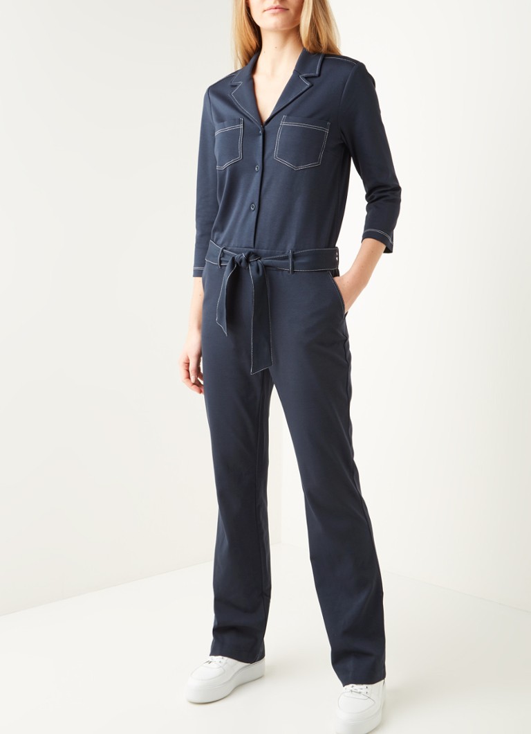 Expresso Bonita jumpsuit met strikceintuur en contraststiksels