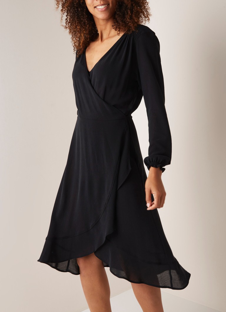 Expresso - Cora wikkeljurk van chiffon met volant - Zwart