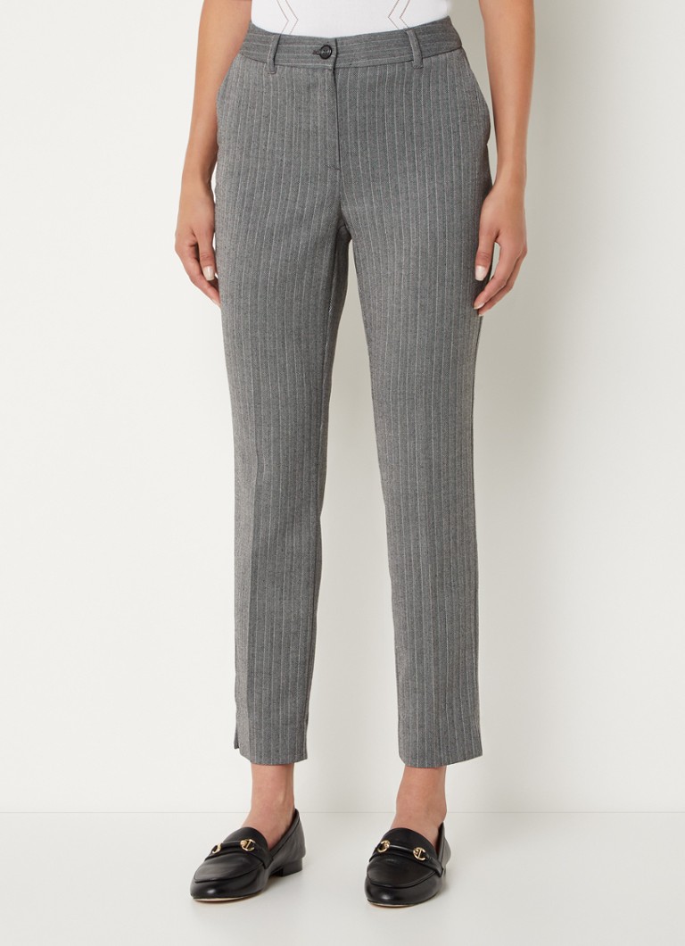 Expresso High waist tapered fit pantalon met krijtstreep • Donkergrijs