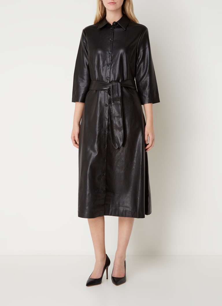 Vormen Nebu rand Expresso Midi jurk van imitatieleer met strikceintuur • Zwart • de Bijenkorf