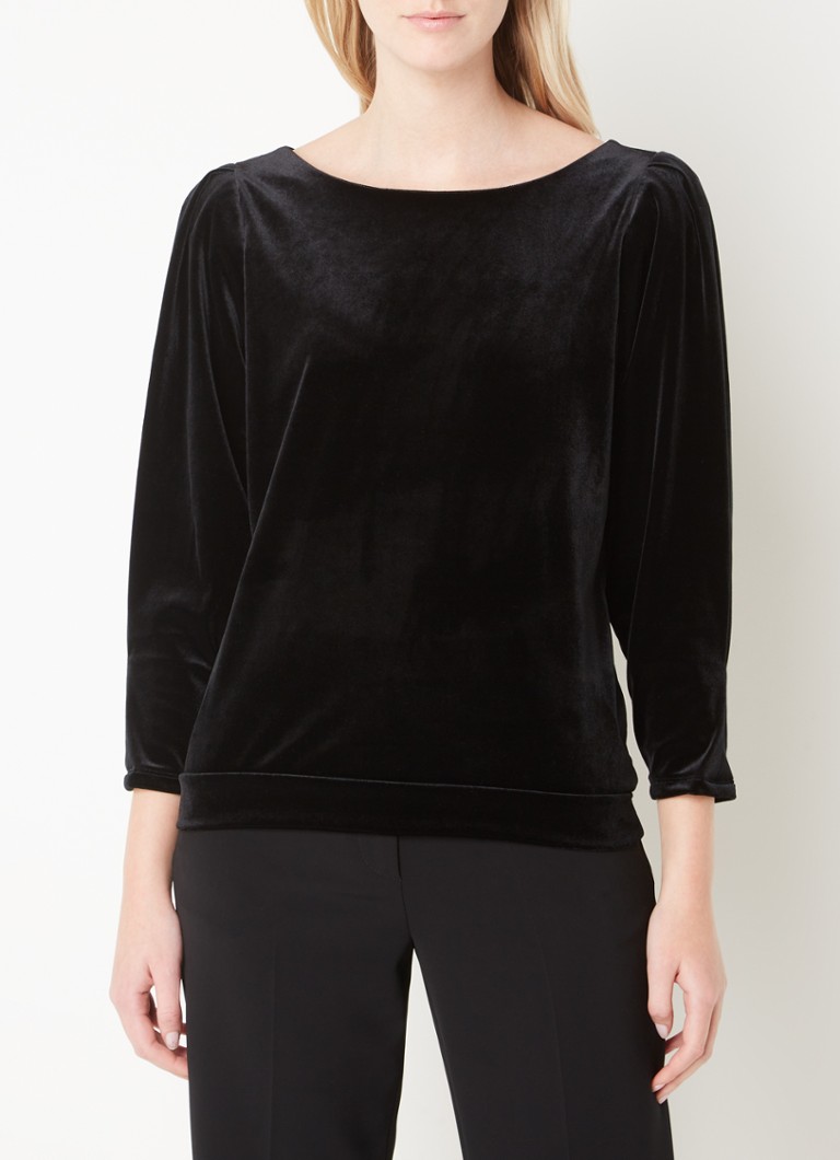Expresso - Velvet top puff sleeve - Zwart