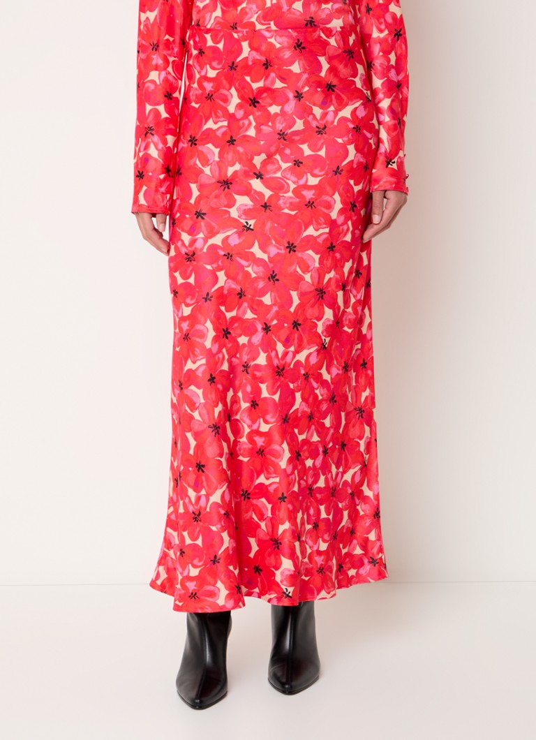 Fabienne Chapot - Laurent midi rok met bloemenprint - Koraalrood
