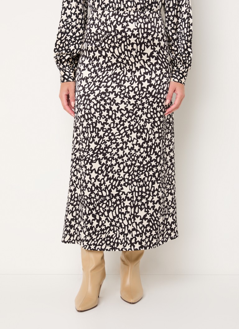 Fabienne Chapot - Laurie midi rok van satijn met print - Zwart