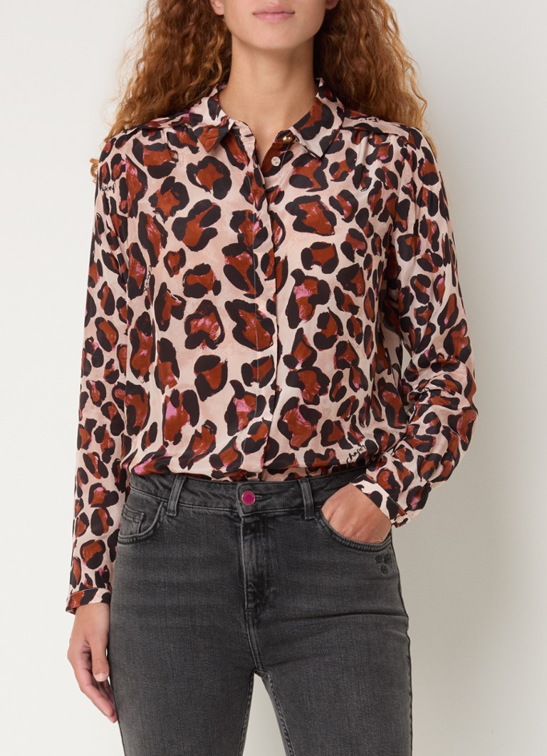Fabienne Chapot - Sunrise semi-transparante blouse met panterprint - Kastanjebruin