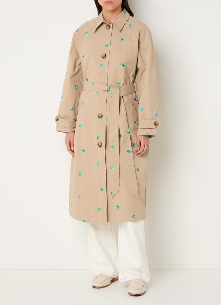 Fabienne Chapot - Troy trenchcoat met ceintuur en bloemborduring - Zand