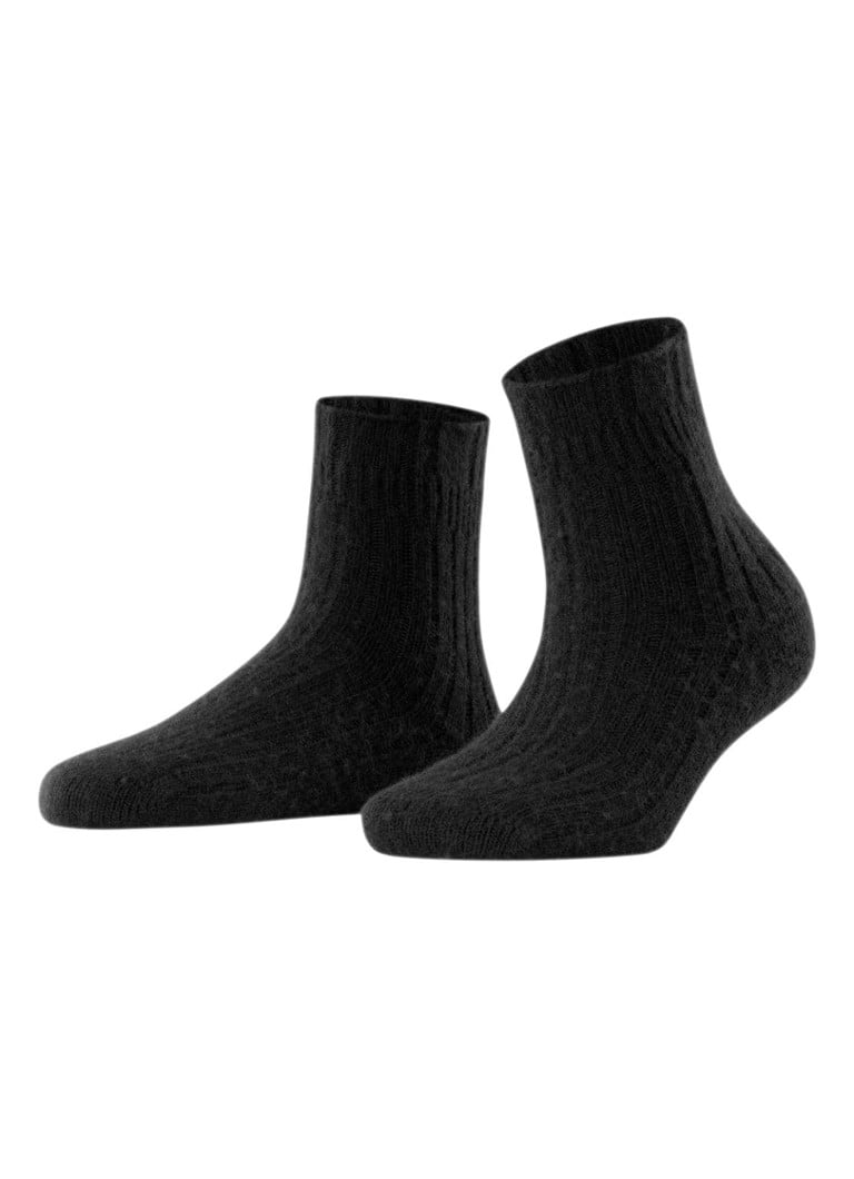 Falke - Bedsock Rib sokken in wolblend - Zwart
