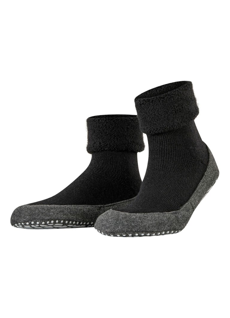 Falke - Cosyshoe pantoffel in wolblend met anti-slip - Zwart
