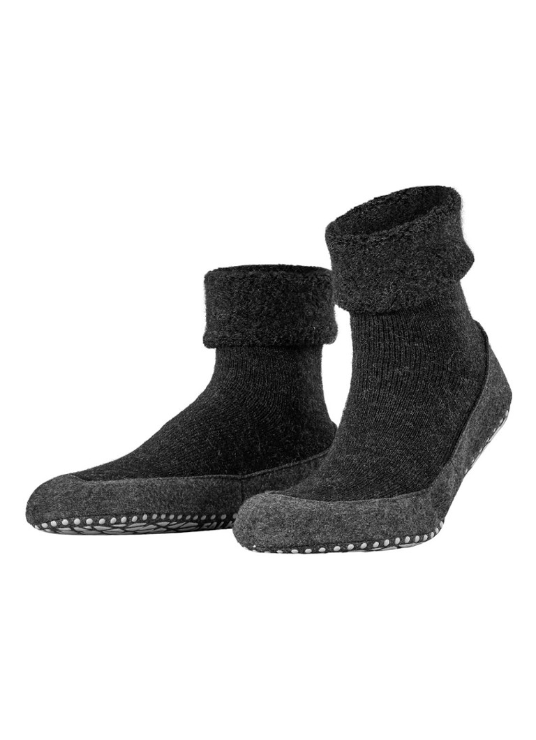 Falke - Cosyshoe pantoffel in wolblend met anti-slip - Antraciet