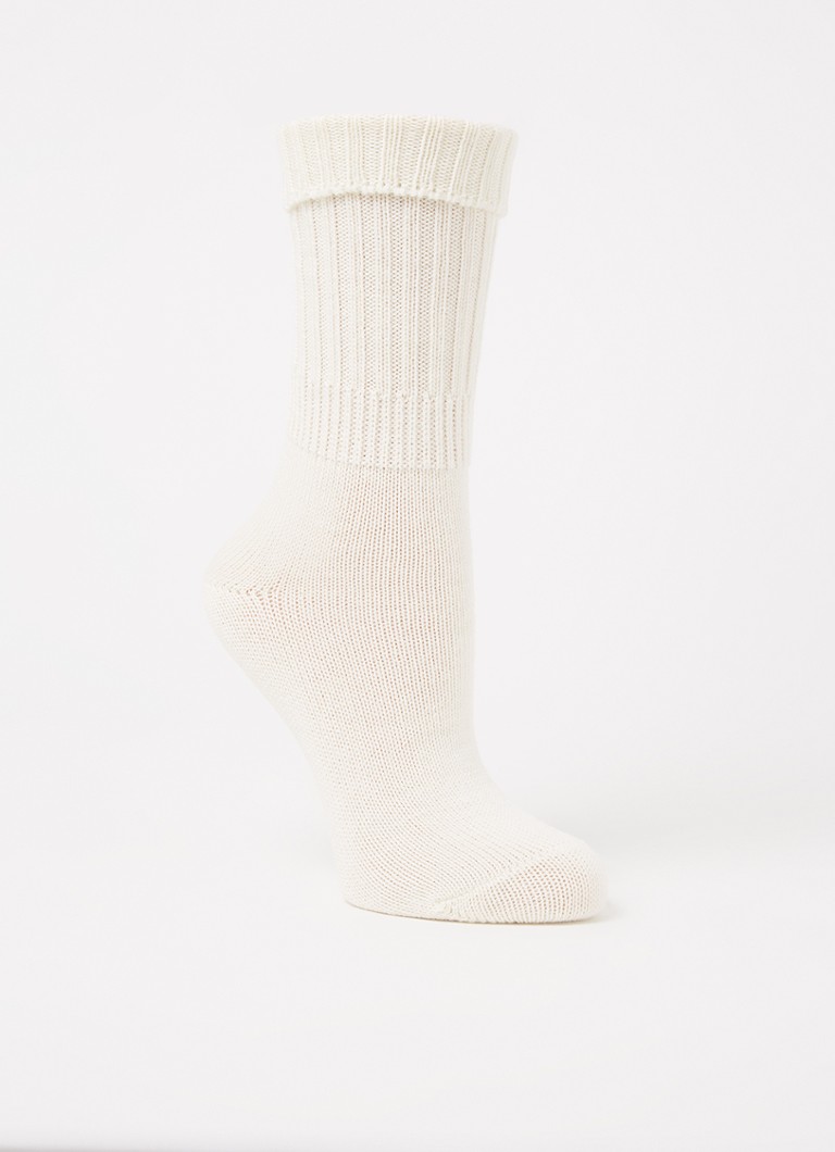 Falke - Striggings ribgebreide sokken in wolblend - Gebroken wit