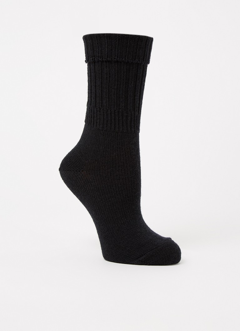 Falke - Striggings ribgebreide sokken in wolblend - Zwart