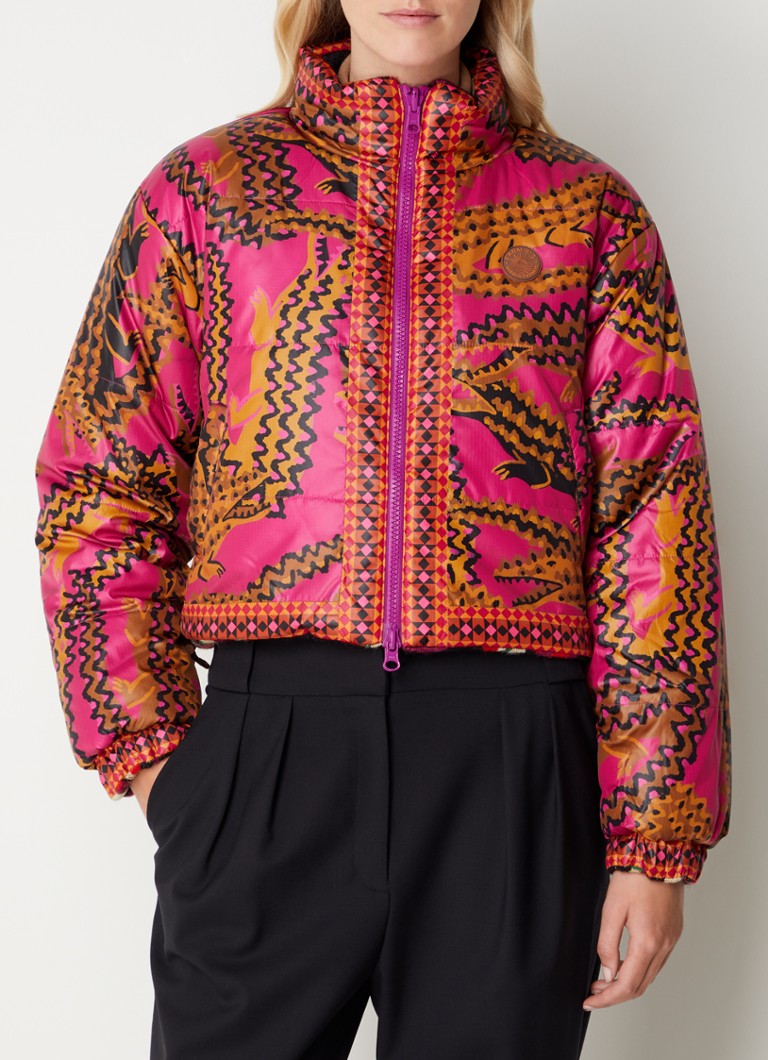 Farm Rio - Banana reversible cropped puffer jack met print - Fuchsia