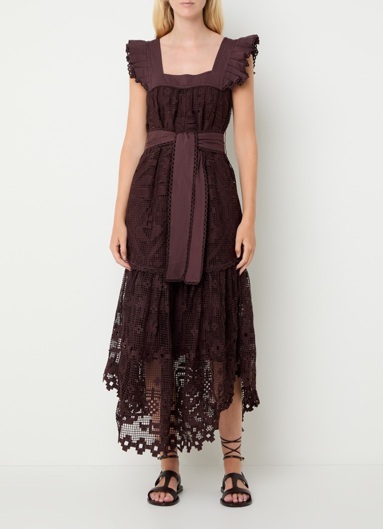 Farm Rio Pineapple Guipure midi jurk van kant met strikceintuur