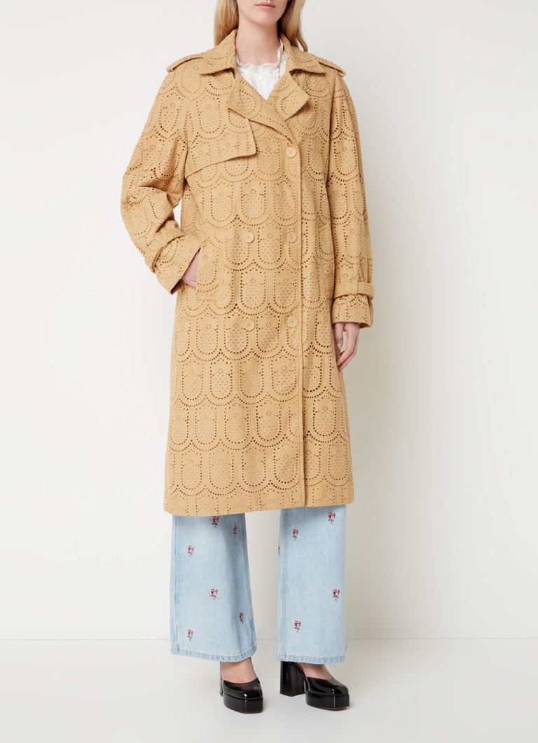 Farm Rio - Pineapple trenchcoat met opengewerkt dessin - Khaki