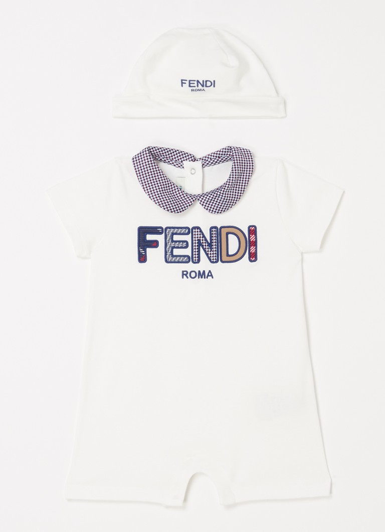 Fendi - Babypak en muts met logo in 2-pack - Gebroken wit