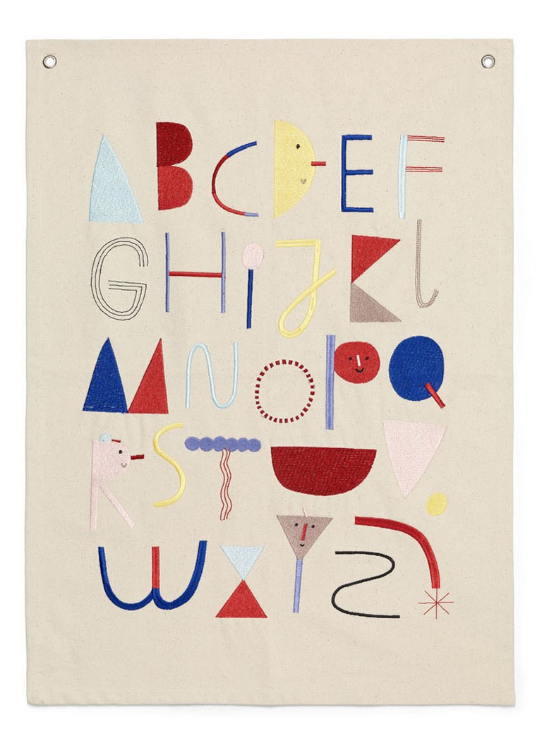 ferm LIVING - Alphabet Fabric print van biologisch katoen 50 x 70 cm - Donkerbeige
