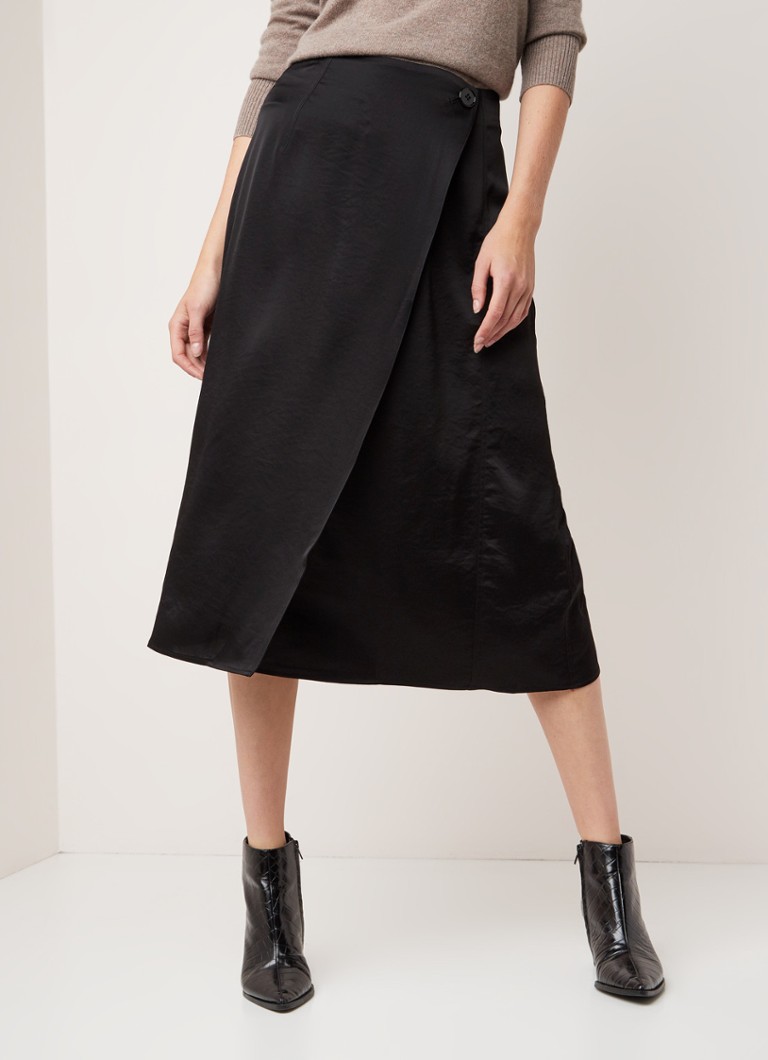 Filippa K - Alba wikkelrok van satijn - Zwart