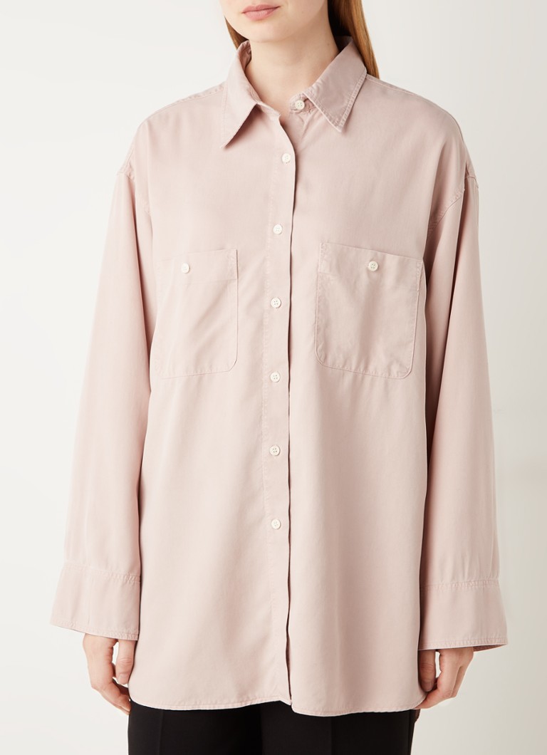 Filippa K - Sandie oversized blouse van tencel met borstzakken - Oudroze