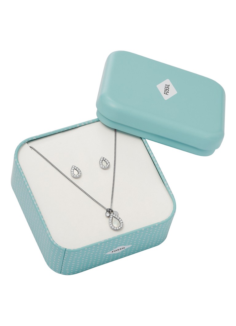 Fossil - Set van ketting en oorknopjes JF03765040 - Zilver