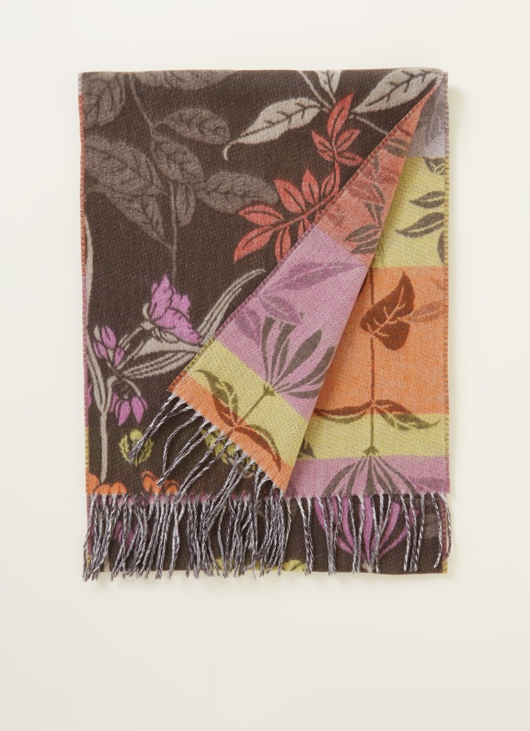 Fraas - Sjaal met bloemenprint 185 x 35 cm - Mosgroen