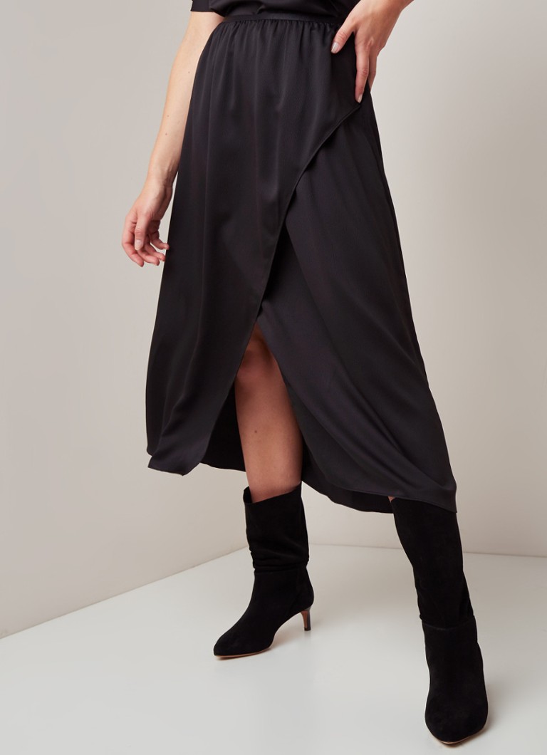 French Connection - Alessia midirok met overslag en split - Zwart