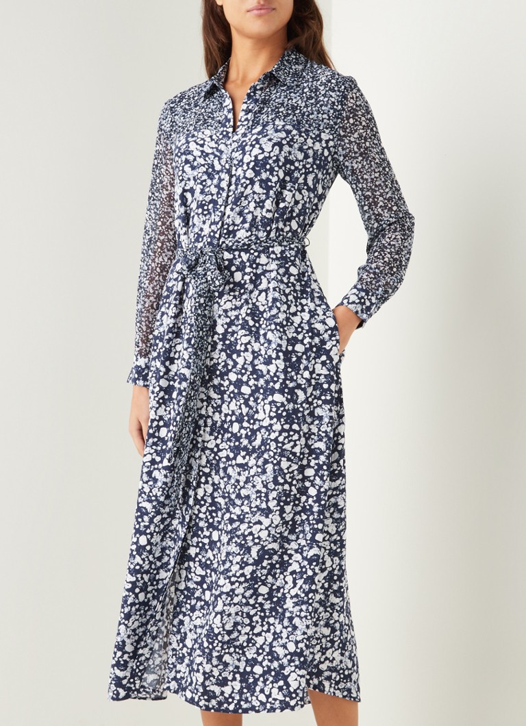 Onverbiddelijk bak Assortiment French Connection Midi jurk met print en strikceintuur • Donkerblauw • de  Bijenkorf