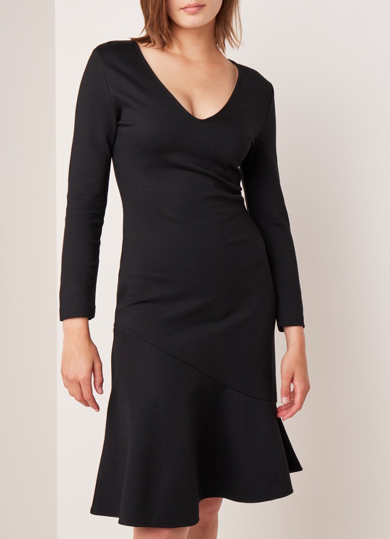 French Connection - Sancia midi-jurk met volant - Zwart