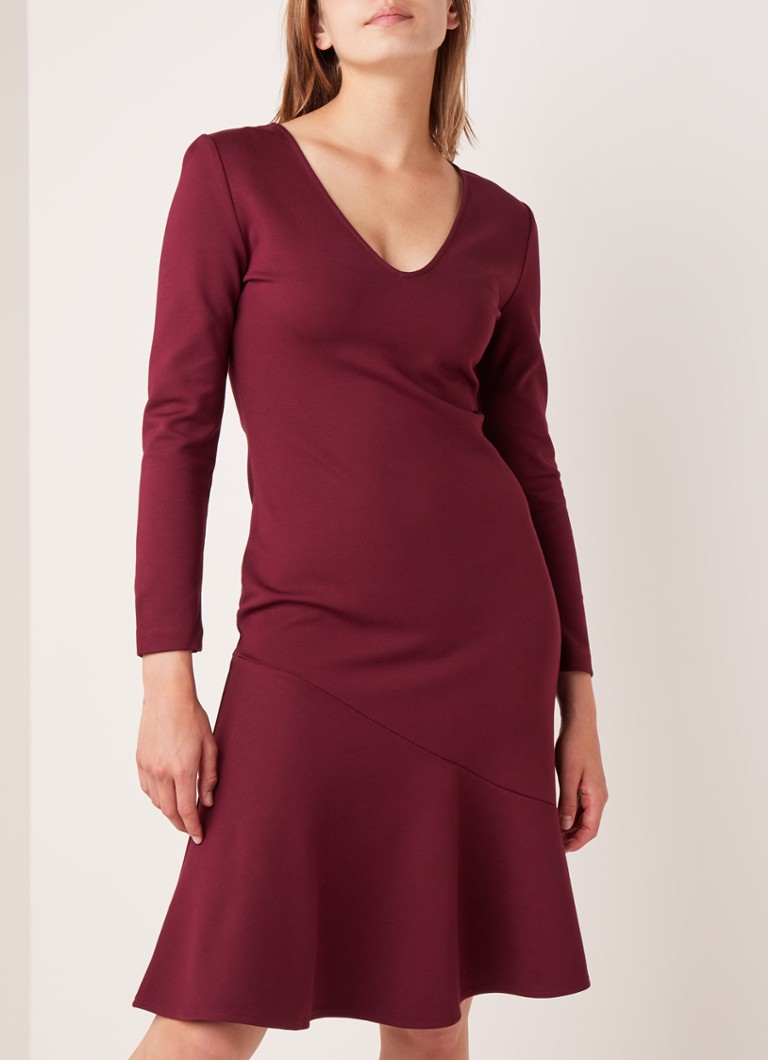 French Connection - Sancia midi-jurk met volant - Bordeauxrood