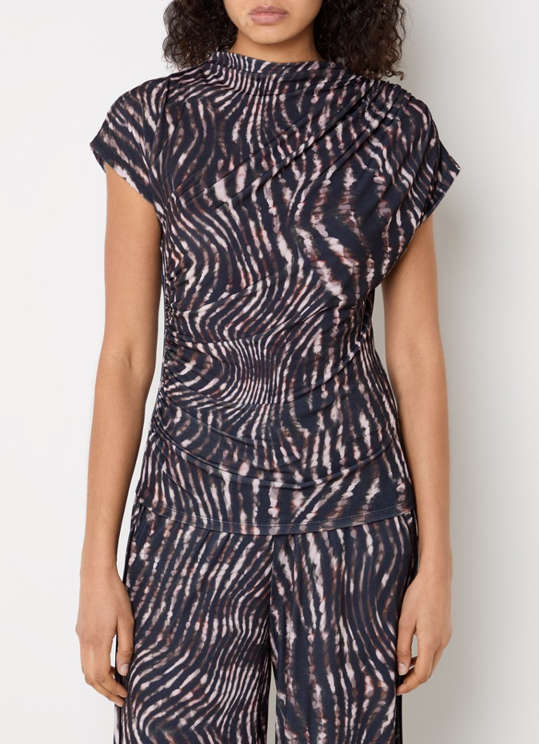 French Connection - Zina Portia top met zebraprint - Zwart