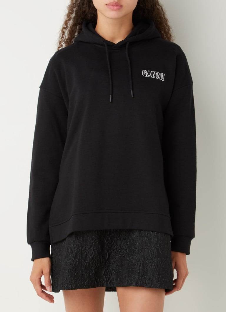 Ganni - Isoli oversized hoodie met logoborduring - Zwart