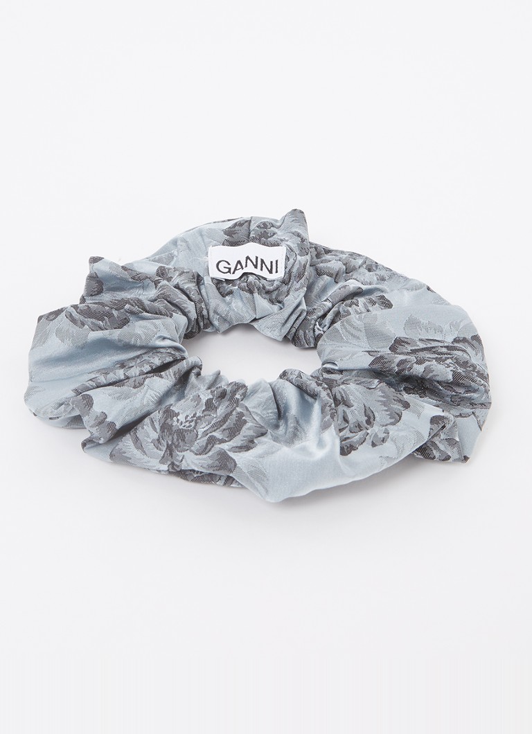 Ganni - Scrunchie met bloemenprint - Blauwgrijs