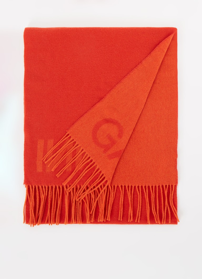 Ganni - Sjaal van wol met logo 230 x 50 cm  - Oranje