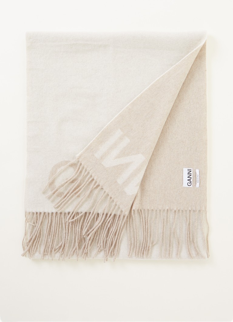 Zullen Vorm van het schip Allemaal Ganni Sjaal van wol met logo en franjes 250 x 50 cm • Gebroken wit • de  Bijenkorf