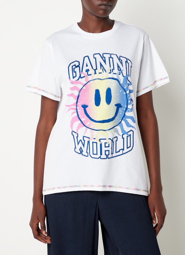 Ganni - T-shirt van biologisch katoen met logoprint - Wit