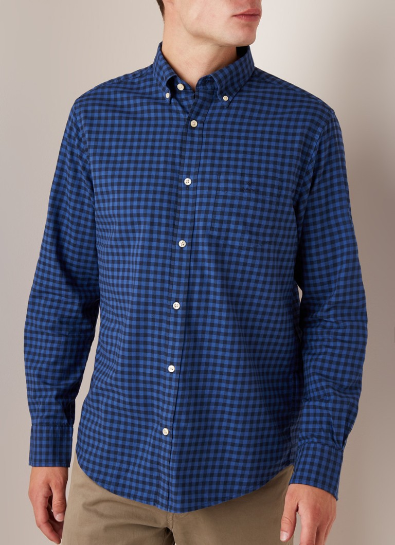Gant - Regular fit button down-overhemd met ruitdessin - Royalblauw